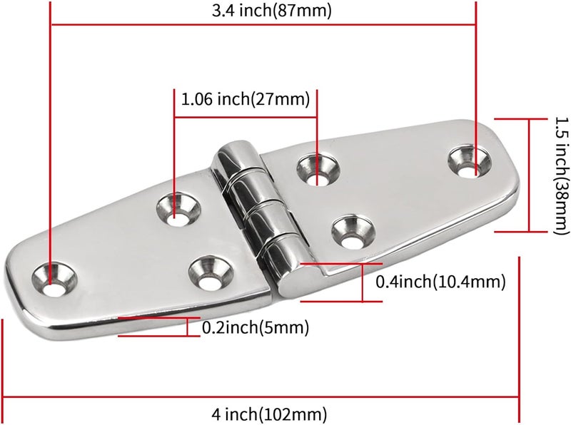 Laorde 316 Stainless Steel Boat Hinges Marine Grade 4 inch x 1.5 inch Heavy Duty Boat Hatch Hinge 102 mm x 38 mm Casting Cabinet Door Hinge with Screws 2 PCS - Image 3